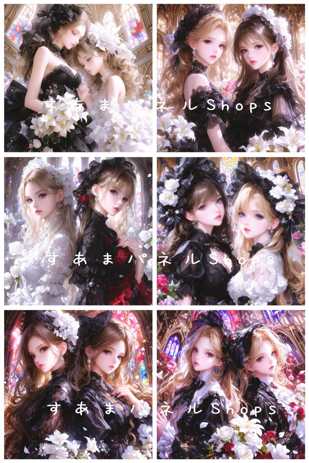 番号２６ ドレス女の子達 黒×白 のパネル生地