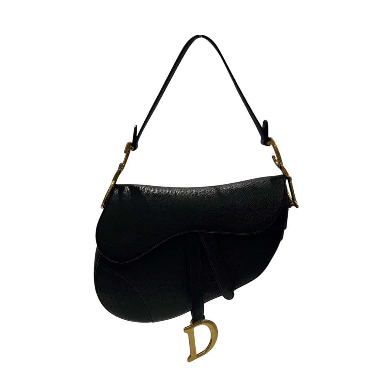 Christian Dior クリスチャン ディオール ハンドバッグ M0455CBAA_M900 サドルバッグ グレインドカーフ ブラック ゴールド金具 レディース25023189 SA