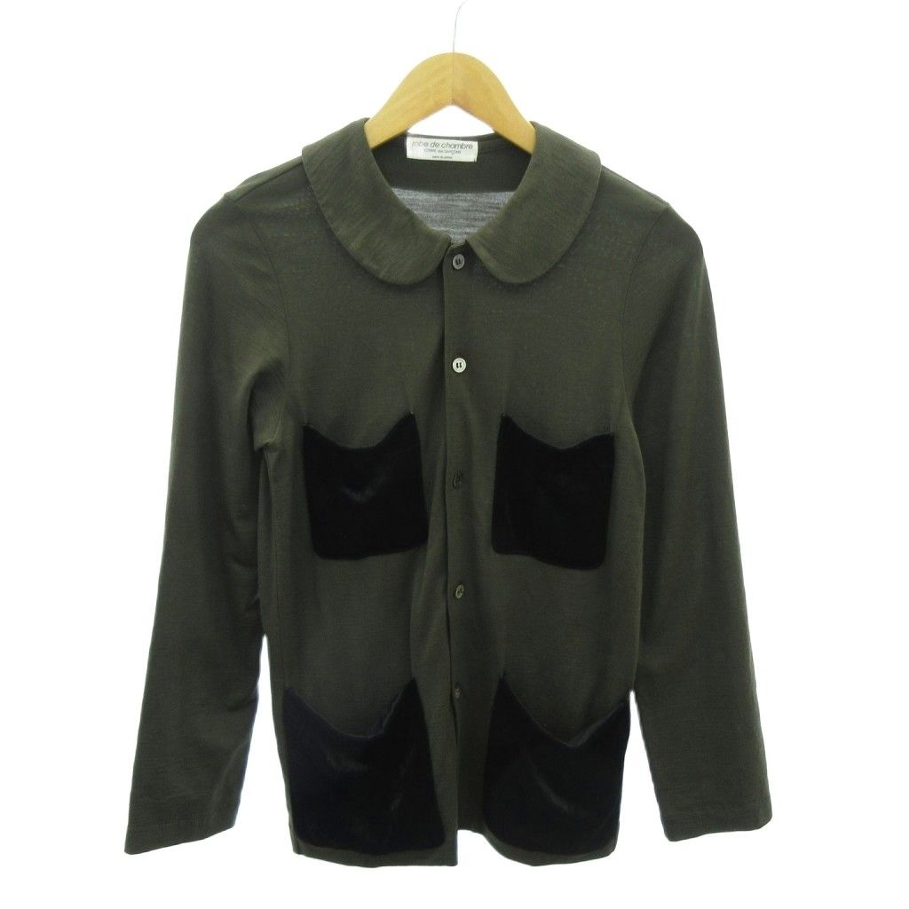 ローブドシャンブル robe de chambre ヴィンテージ AD1994 シャツ ウール 切替 ベロア 長袖 カーキ 1108