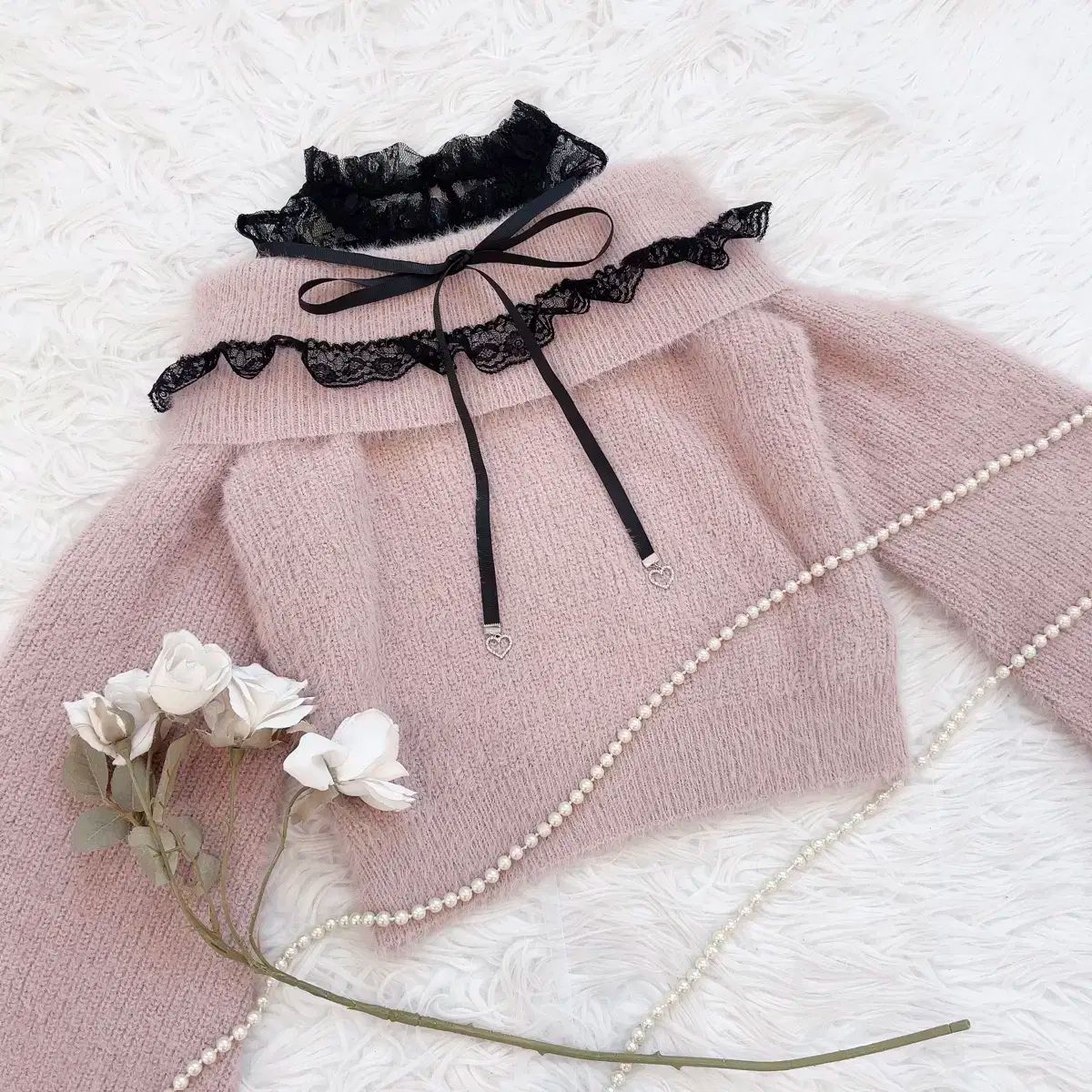 マズ オフショルダー シャギーニット アンゴラニット 地雷系 量産型 リズリサ ディアマイラブ