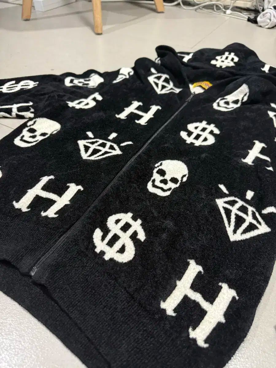 HYSTERIC GLAMOUR ドクロ ダイヤモンドアート フレンチテリー 生地 フリース フード ジップアップ ジャケット