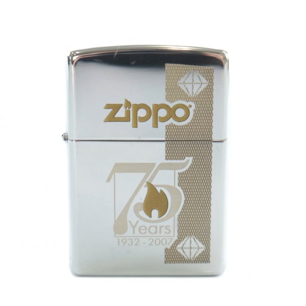 ジッポー ZIPPO 1932-2007 創立75周年記念 オイルライター ショットグラス ピンバッジ 3点セット 喫煙具 ロゴ シルバー色 XZ GY18