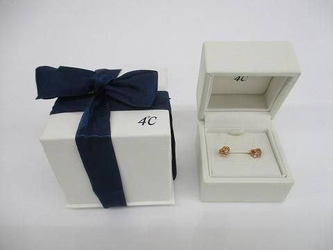 4℃ ヨンドシー K 10 ハート形ピアス ピンクゴールド ケース付き レディース