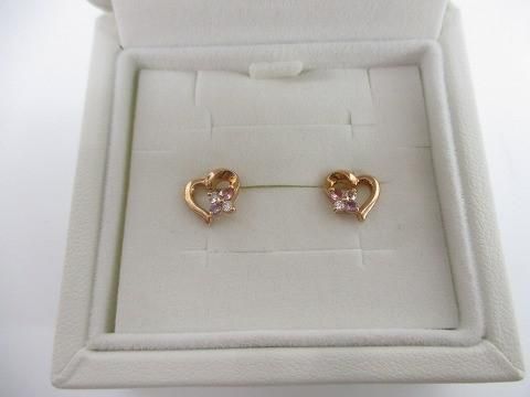 4℃ ヨンドシー K 10 ハート形ピアス ピンクゴールド ケース付き レディース
