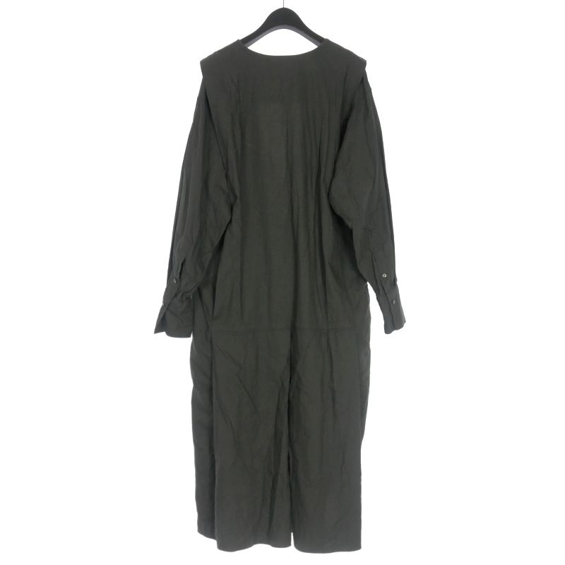ジュンミカミ JUN MIKAMI カシミヤコットン Vネック ロングワンピース ドレス 長袖 ダークグリーン 緑