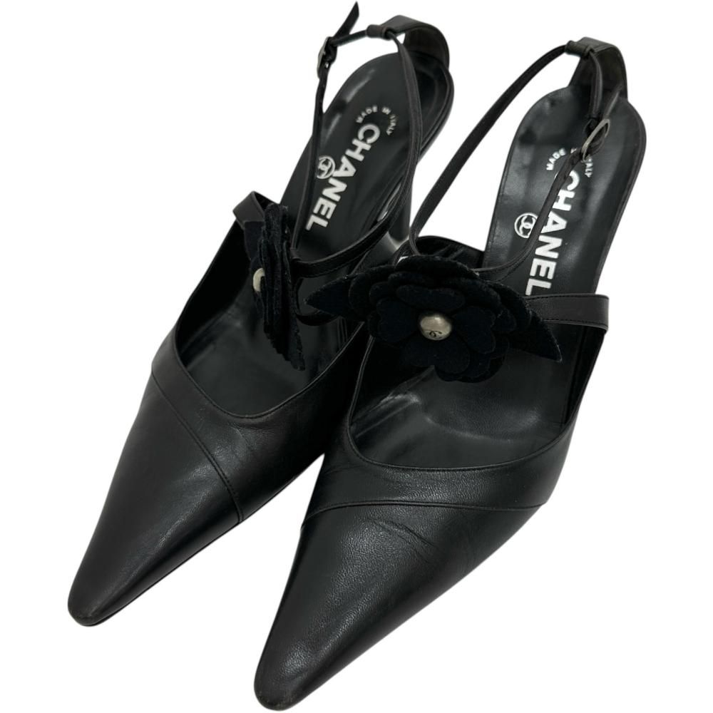 CHANEL/シャネル】カメリア サンダル レザー ブラックレザー