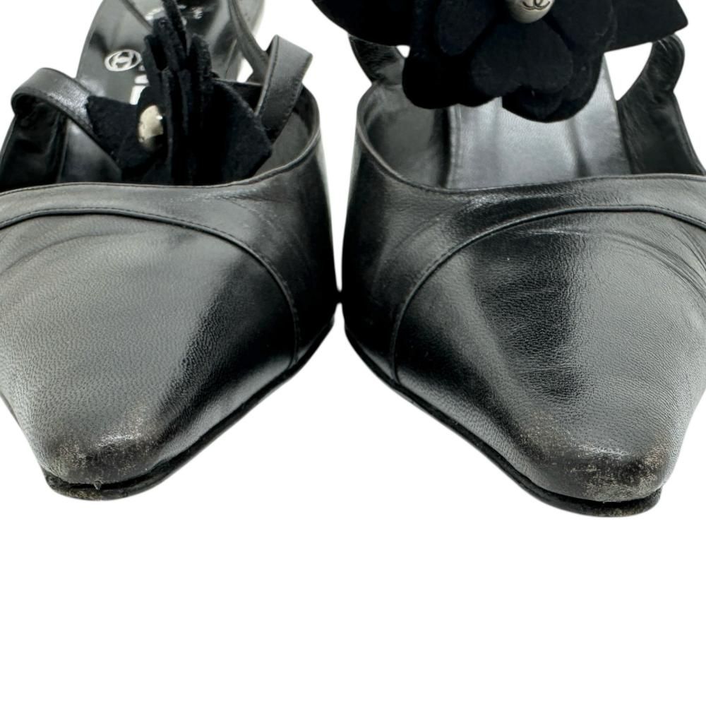 CHANEL/シャネル】カメリア サンダル レザー ブラックレザー