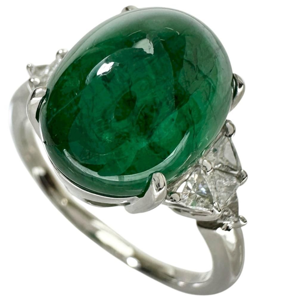 20号 カボションエメラルド 8.04ct ダイヤモンド 0.36ct リング 指輪 Pt900プラチナ 8.4g レディース 真子質店 NN