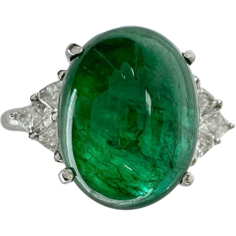 20号 カボションエメラルド 8.04 ct ダイヤモンド 0.36 リング 指輪 Pt 900プラチナ 8.4 g レディース NN