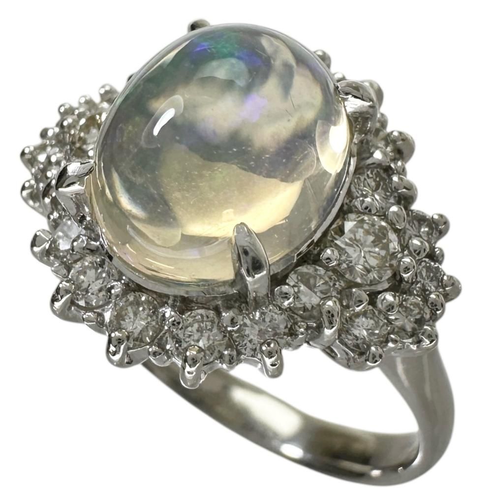 10号 ウォーターオパール 2.21ct ダイヤモンド 0.57ct リング 指輪 Pt900プラチナ 6.5g レディース 真子質店 NN