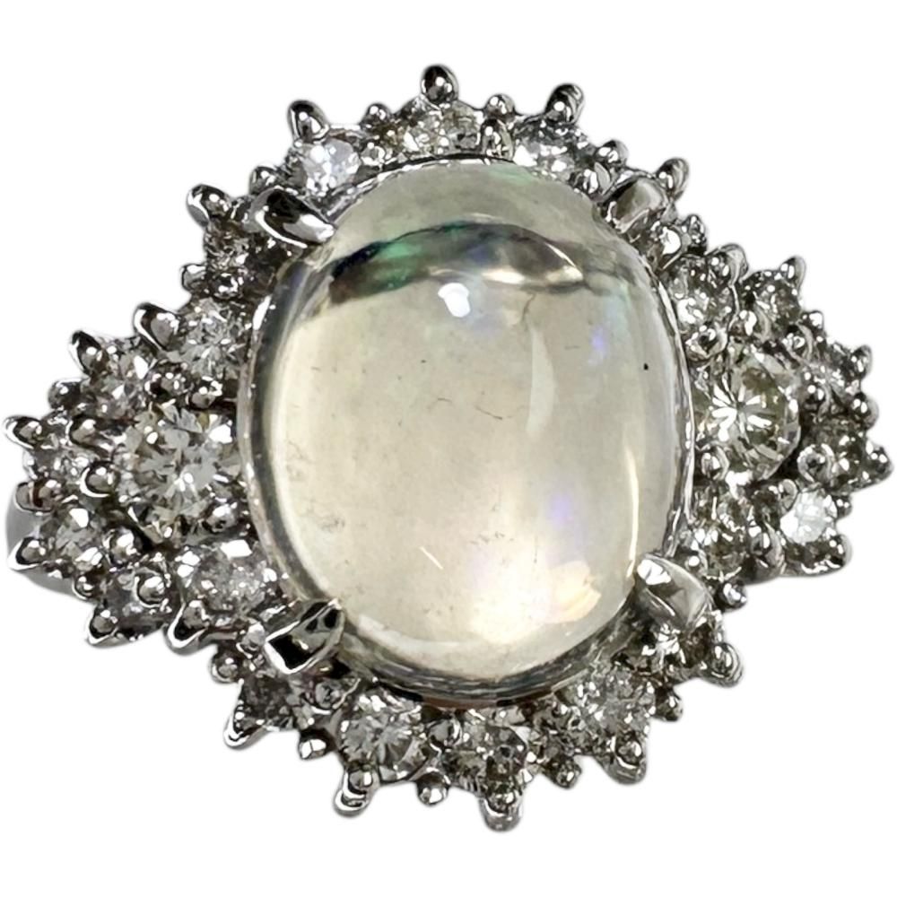 10号 ウォーターオパール 2.21 ct ダイヤモンド 0.57 リング 指輪 Pt 900プラチナ 6.5 g レディース NN