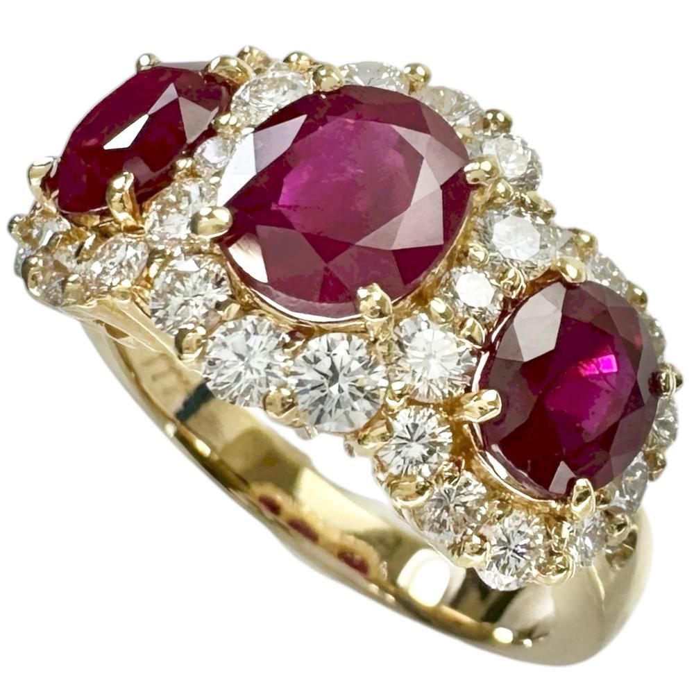 15号 ルビー 3.523ct ダイヤモンド 1.14ct リング 指輪 K18ゴールド 18金 K18~K19相当 金性 済 7.5g 777 レディース 真子質店 NN