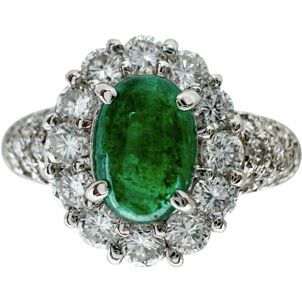 11.5号 カボションエメラルド 0.69 ct ダイヤモンド 0.66 リング 指輪 Pt 900プラチナ 7.1 g レディース NN