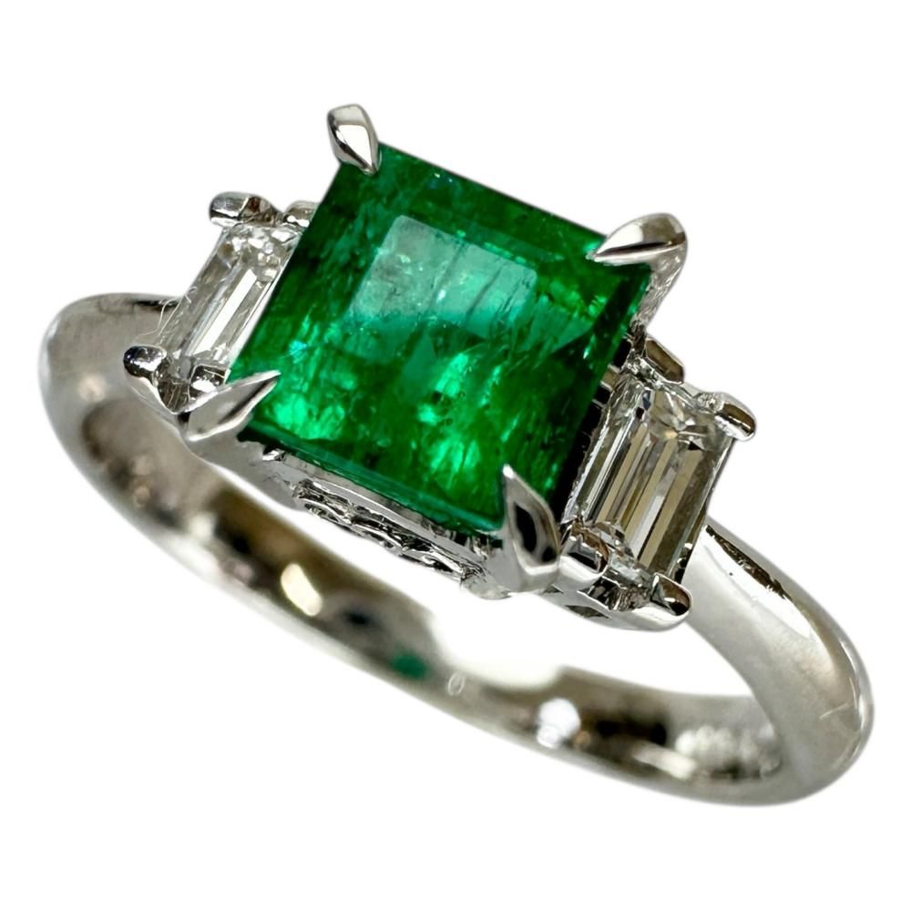 11.5号 エメラルド 三相 0.792ct ダイヤモンド 0.22ct リング 指輪 Pt900プラチナ 4.0g レディース 真子質店 NN