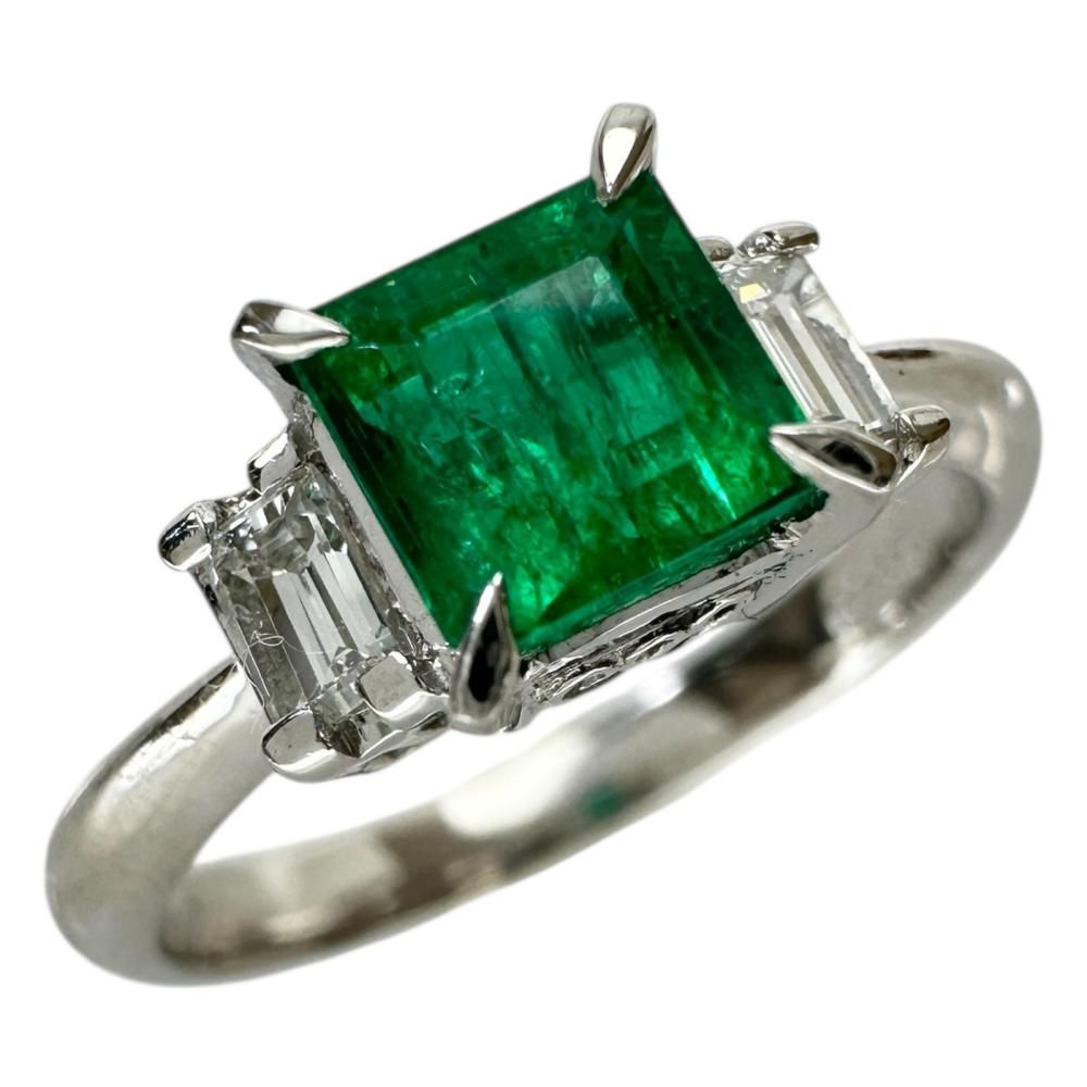 11.5号 エメラルド 三相 0.792 ct ダイヤモンド 0.22 リング 指輪 Pt 900プラチナ 4.0 g レディース NN