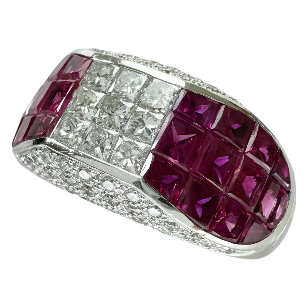 12号 ミステリーセッティング ルビー 3.52ct ダイヤモンド 0.67ct リング 指輪 K18WGホワイトゴールド 18金 7.1g レディース 真子質店 NN