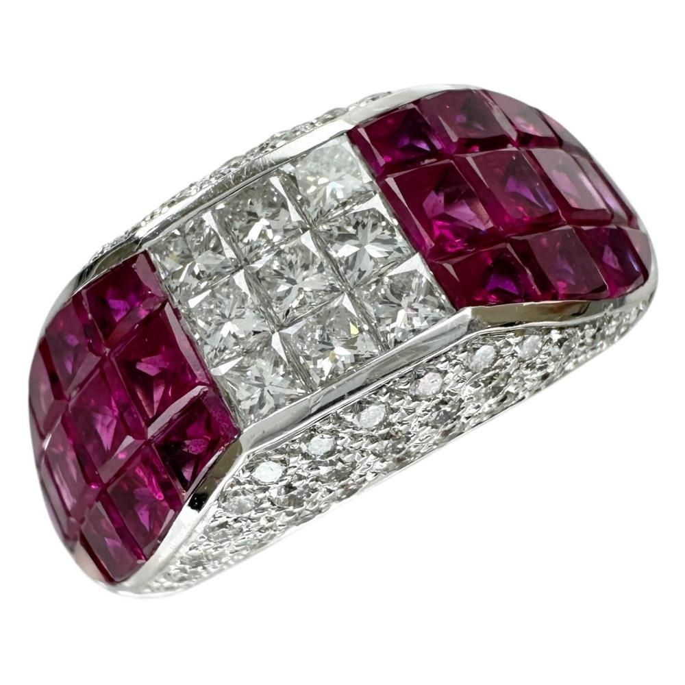 12号 ミステリーセッティング ルビー 3.52 ct ダイヤモンド 0.67 リング 指輪 K 18 WGホワイトゴールド 18金 7.1 g レディース NN