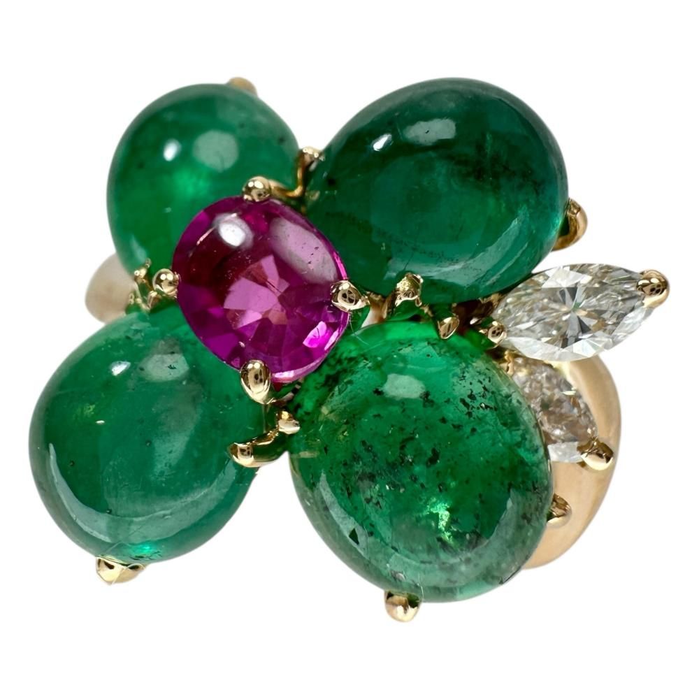 13号 カボションエメラルド ダイヤモンド リング 指輪 K18ゴールド 18金 8.2g レディース 真子質店 NN