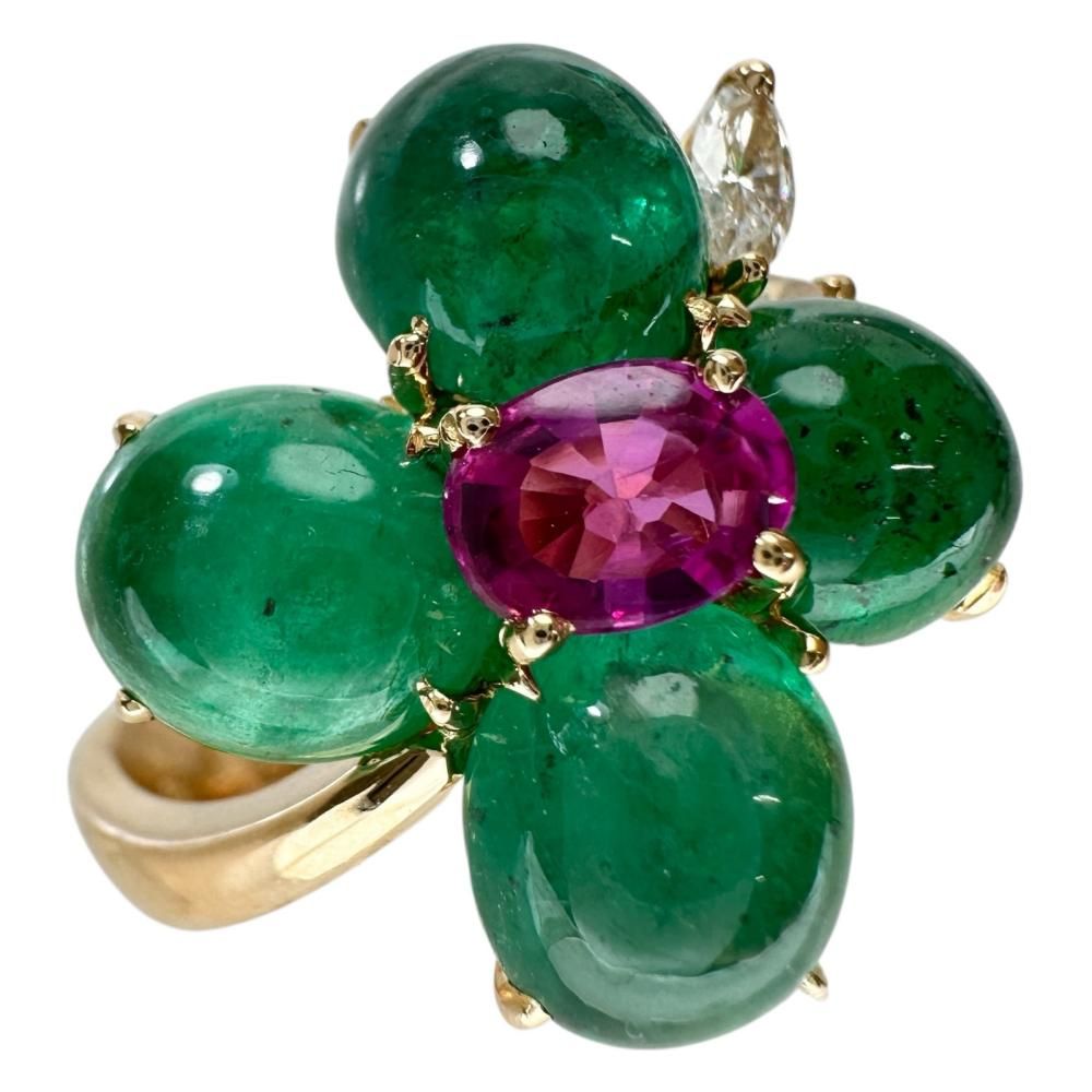 13号 カボションエメラルド ダイヤモンド リング 指輪 K 18ゴールド 18金 8.2 g レディース NN