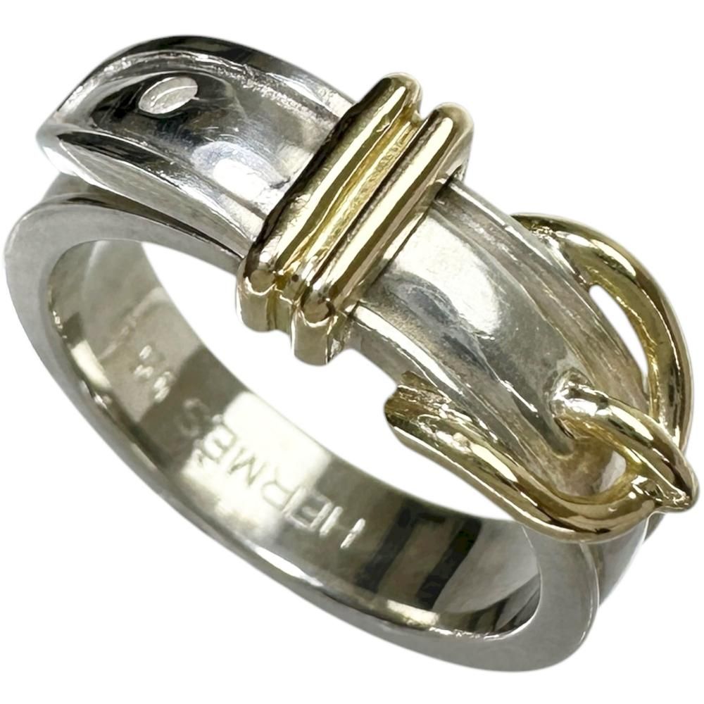 9号 HERMES エルメス リング 指輪 サンチュール ベルトリング シルバー925 K18YGイエローゴールド 18金 5.0g 49 レディース 真子質店 GD