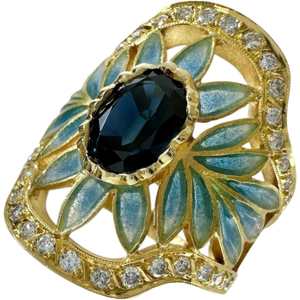 11.5号 MASRIERA マリエラ 七宝 クロワゾネ エナメル サファイア ダイヤモンド リング 指輪 K18ゴールド 18金 8.9g レディース 真子質店 BL