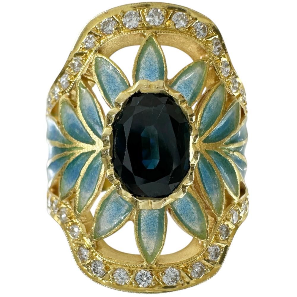 11.5号 マリエラ 七宝 クロワゾネ エナメル サファイア ダイヤモンド リング 指輪 K 18ゴールド 18金 8.9 g レディース BL