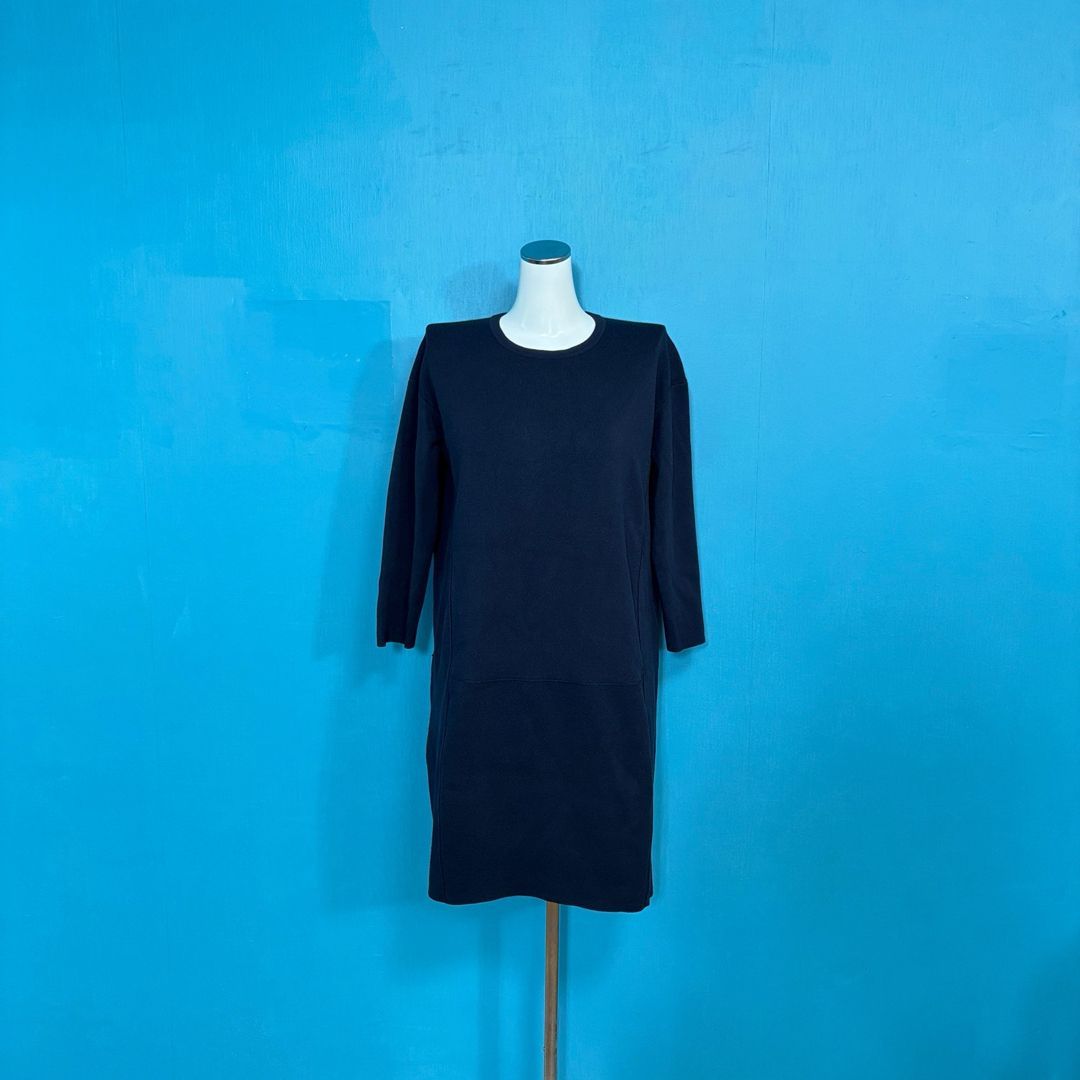 1005 23区 ニット風ワンピース 38 ネイビー バックジップ 七分袖