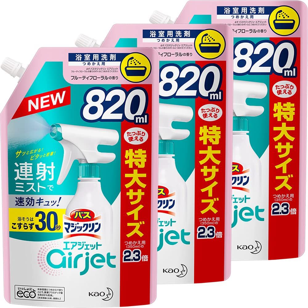 【まとめ買い】バスマジックリンエアジェット フルーティフローラル 大容量 詰め替え ８２０ｍｌ×３個 [フルーティフローラル] [820ミリリットル (x 3)]