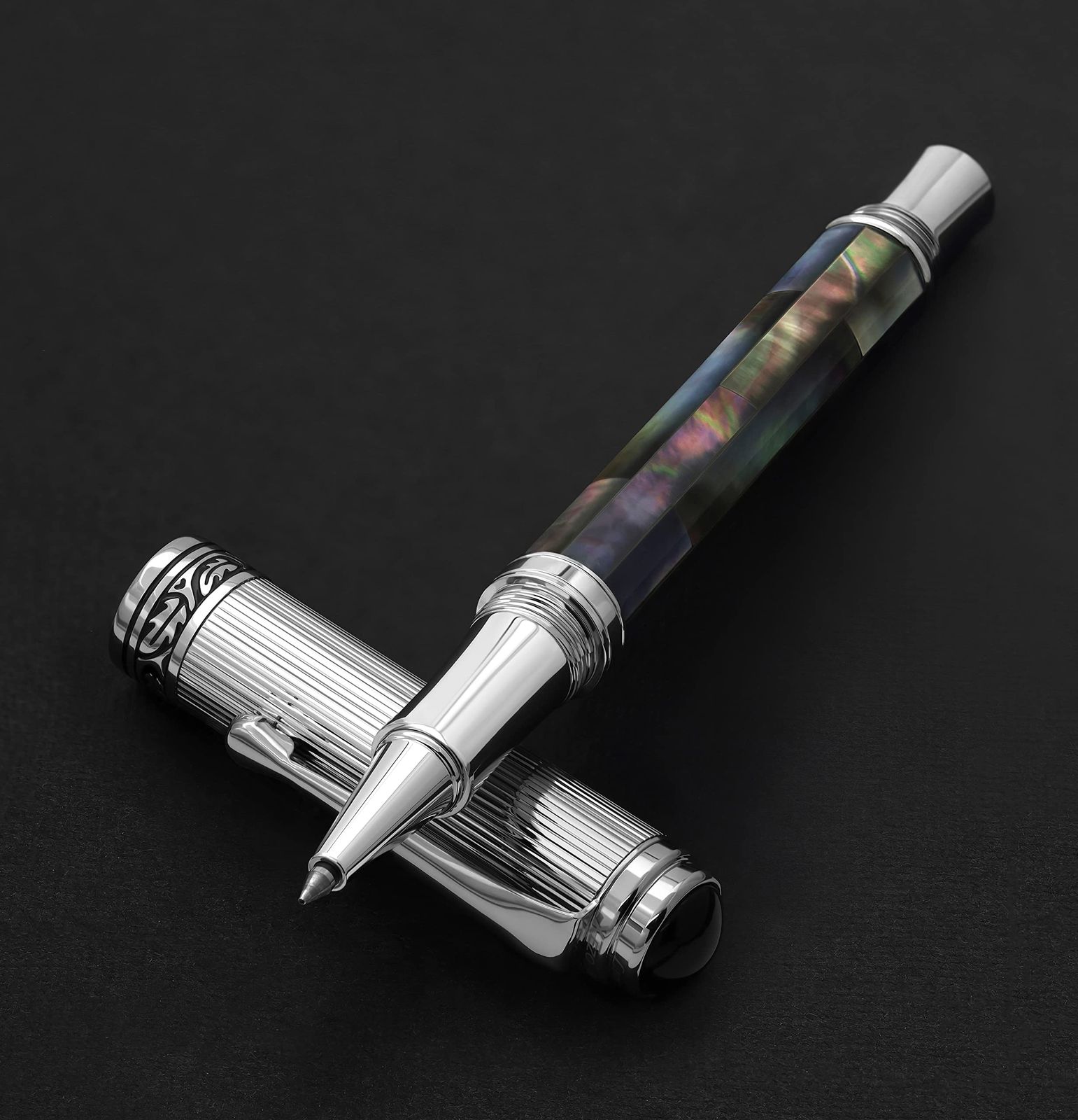 Xezo Maestro ブラック マザーオブパール ボールペン 細字 クロームメッキ ハンドメイド ペン2本なし Black Mother of Pearl and Chrome Rollerball