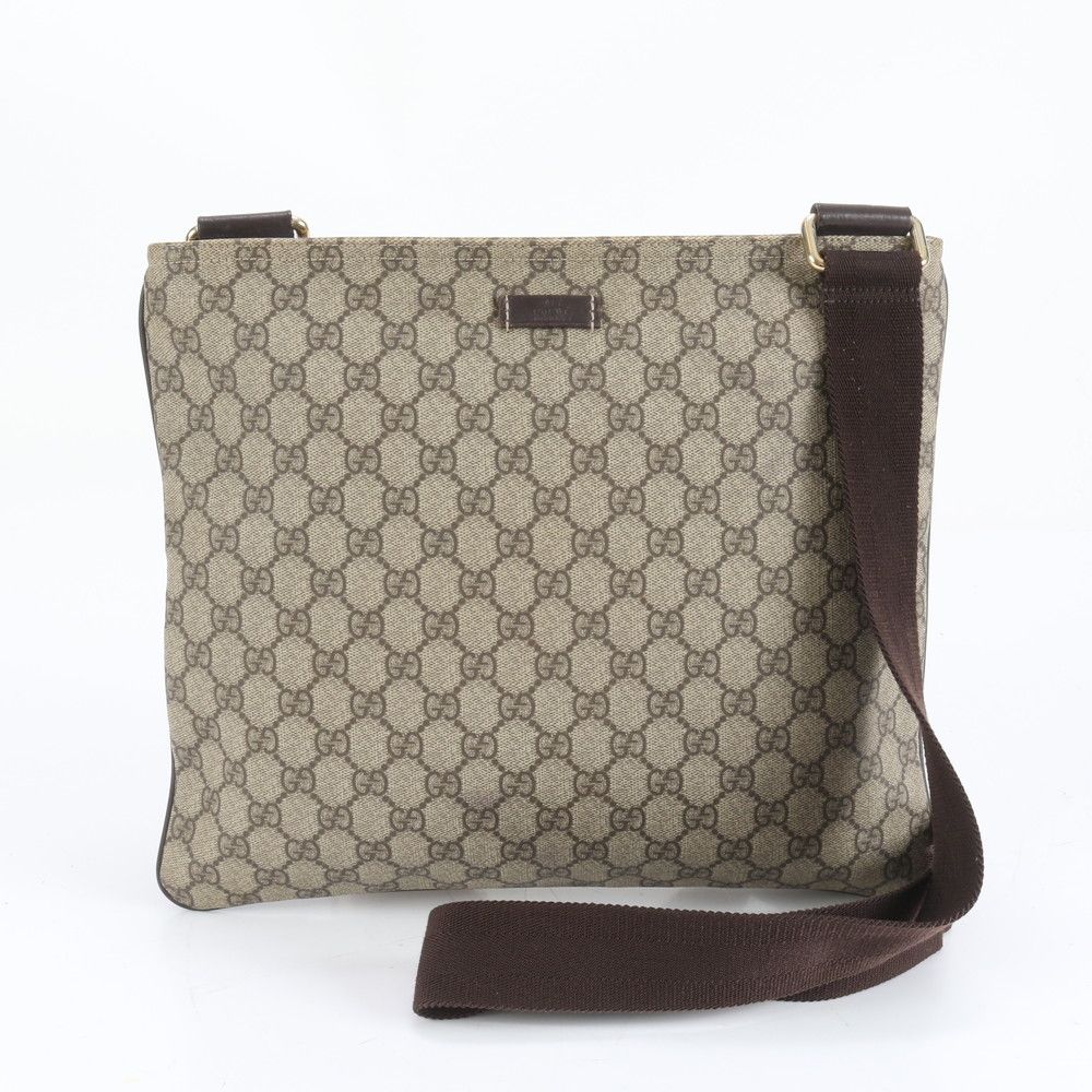 グッチ GGスプリーム 201446 レザー ショルダーバッグ 斜め掛け メッセンジャー 通勤 ブラウン 茶色 メンズ EEM CZ 13 4