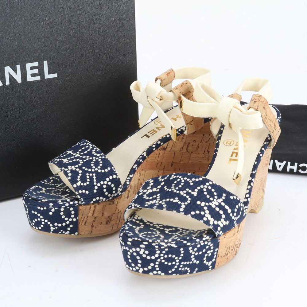 シャネル ココマーク ウェッジソール コルク 38 24 cm サンダル ヒール 靴 シューズ レディース EEM CZ 31 1