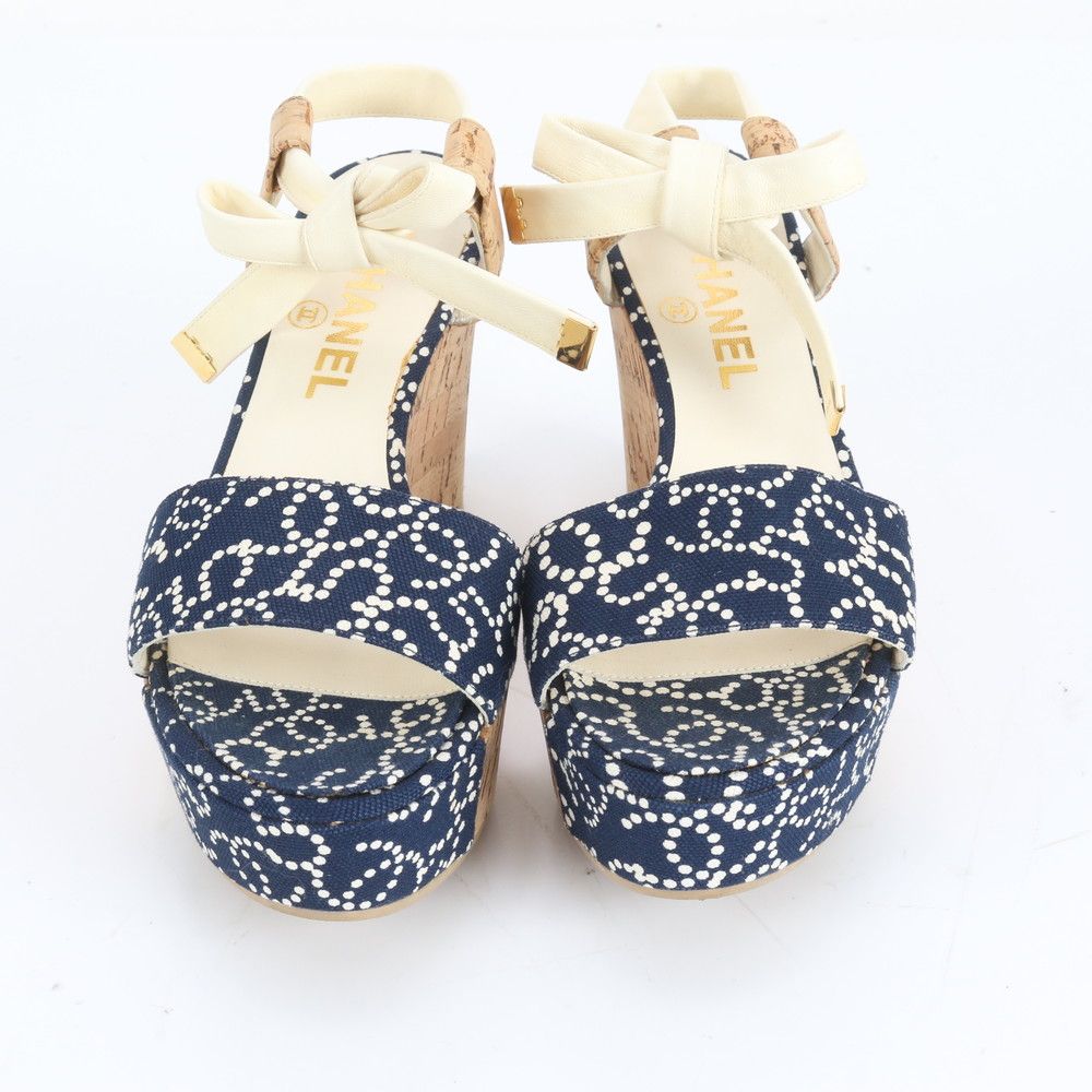 シャネル ココマーク ウェッジソール コルク 38 24 cm サンダル ヒール 靴 シューズ レディース EEM CZ 31-1