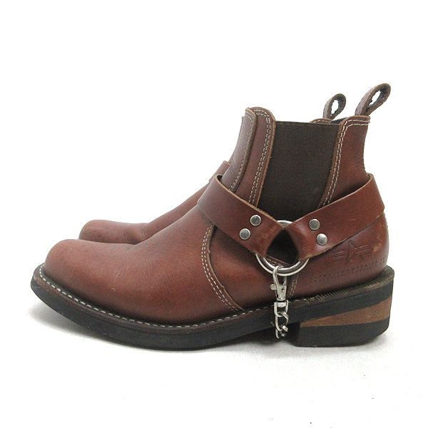 Q 26.5cm アルファ ALPHA 本革レザーリングブーツ 茶 MENS 29