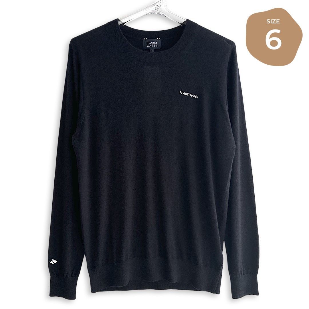 534 PEARLY GATES パーリーゲイツ 定価41 800円 ESSENTIAL SERIES カシミヤ 薄手 クルーネック 丸首 長袖 ニット セーター ゴルフウェア メンズ トップス ネイビー 紺 サイズ6 LLサイズ