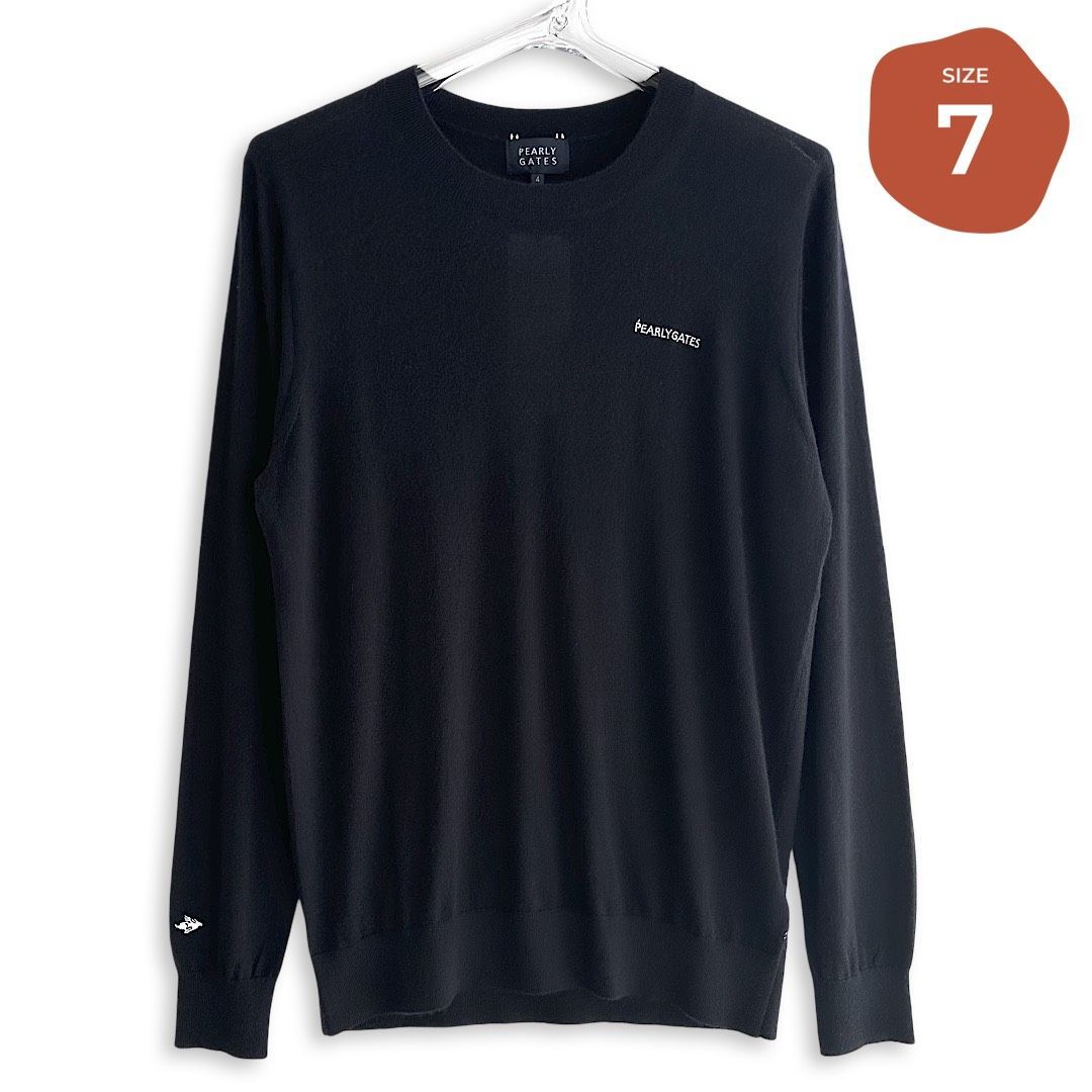 534 PEARLY GATES パーリーゲイツ 定価41 800円 ESSENTIAL SERIES カシミヤ 薄手 クルーネック 丸首 長袖 ニット セーター ゴルフウェア メンズ トップス ネイビー 紺 サイズ7