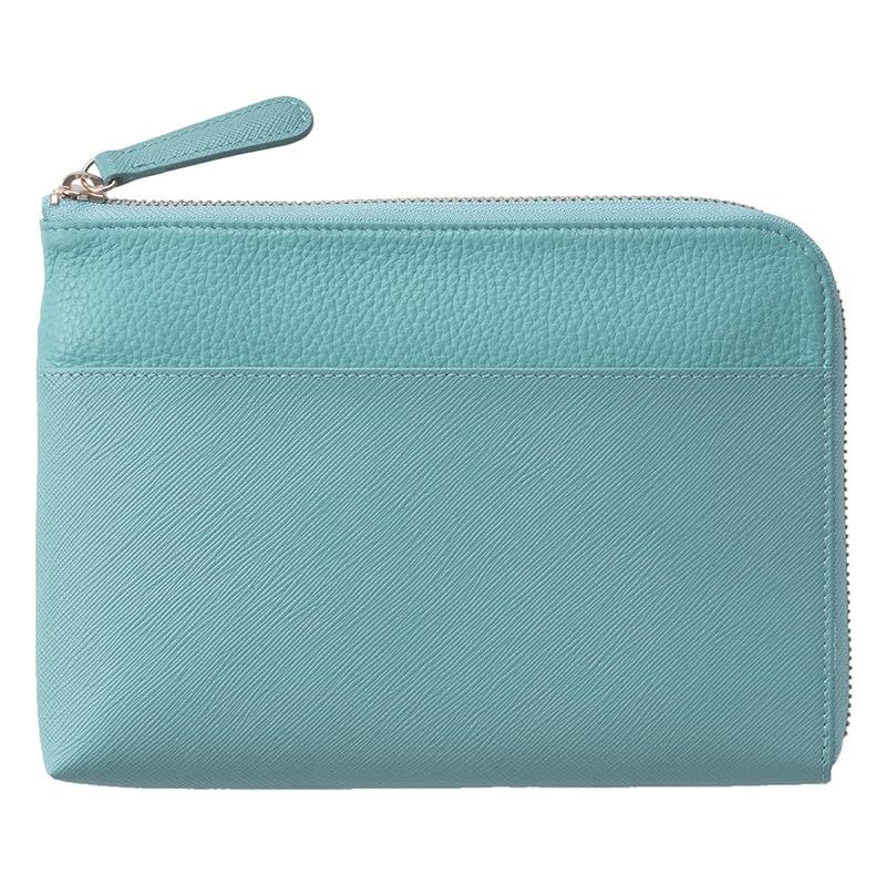 コラーレ corale 母子手帳ケース 2人用 親子手帳 お薬手帳 ケース 革 本革 通帳ケース 抗菌 L字ファスナー 出産祝い ブルーグレー×スモークブルー