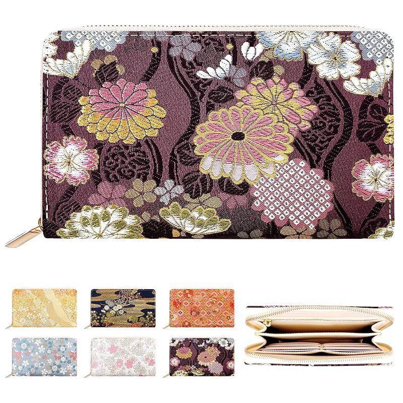 トレンディヤマギシ マルチケース 西陣織 レザーケース 通帳ケース 母子手帳ケース パスポートケース レディース おしゃれ 金襴 和 ファスナー付き 大容量 和柄 和風 日本 明 立涌地菊花