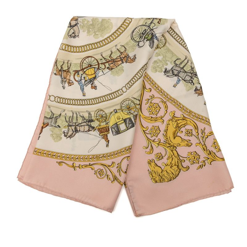 エルメス カレ90 LA PROMENADE DE LONGCHAMPS ロンシャンへの散歩 ピンク マルチ シルク レディース HERMES 1-0239839