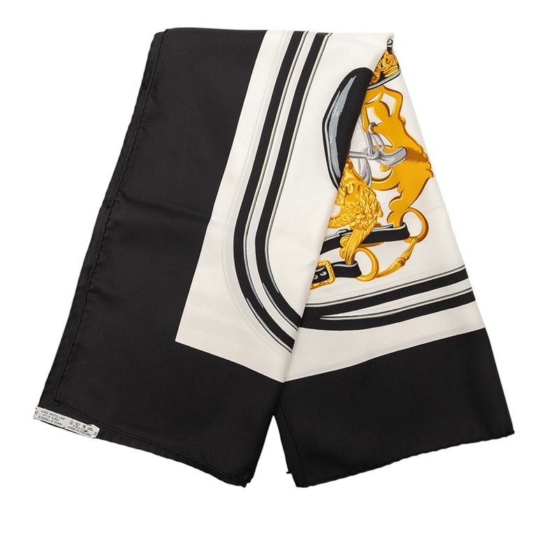 エルメス カレ90 BRIDES de GALA 式典用の馬勒 ブラック マルチ シルク レディース HERMES 1-0239841