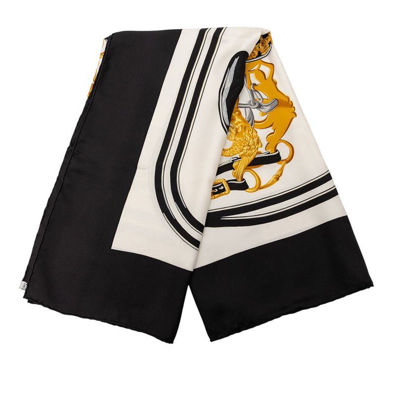 エルメス カレ90 BRIDES de GALA 式典用の馬勒 ブラック マルチ シルク レディース HERMES 1-0239844