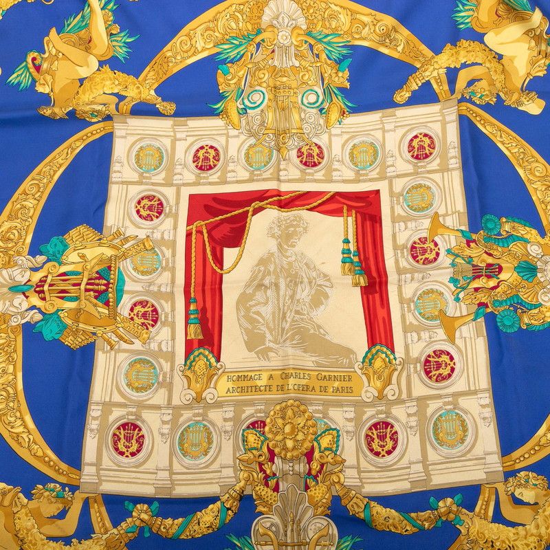 エルメス カレ90 HOMMAGE A CHARLES GARNIER シャルルガルニエへの賛辞 ブルー マルチ シルク レディース HERMES 1-0239845