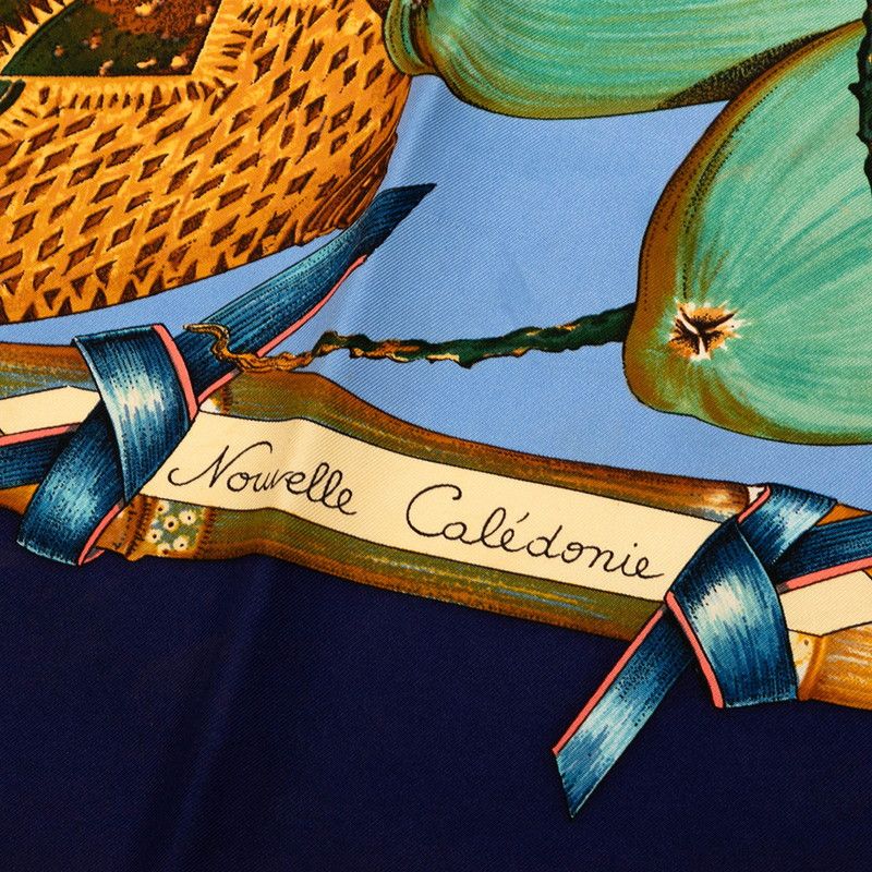 エルメス カレ90 Nouvelle Coledonie ニューカレドニア ネイビー マルチ シルク レディース HERMES 1-0239847