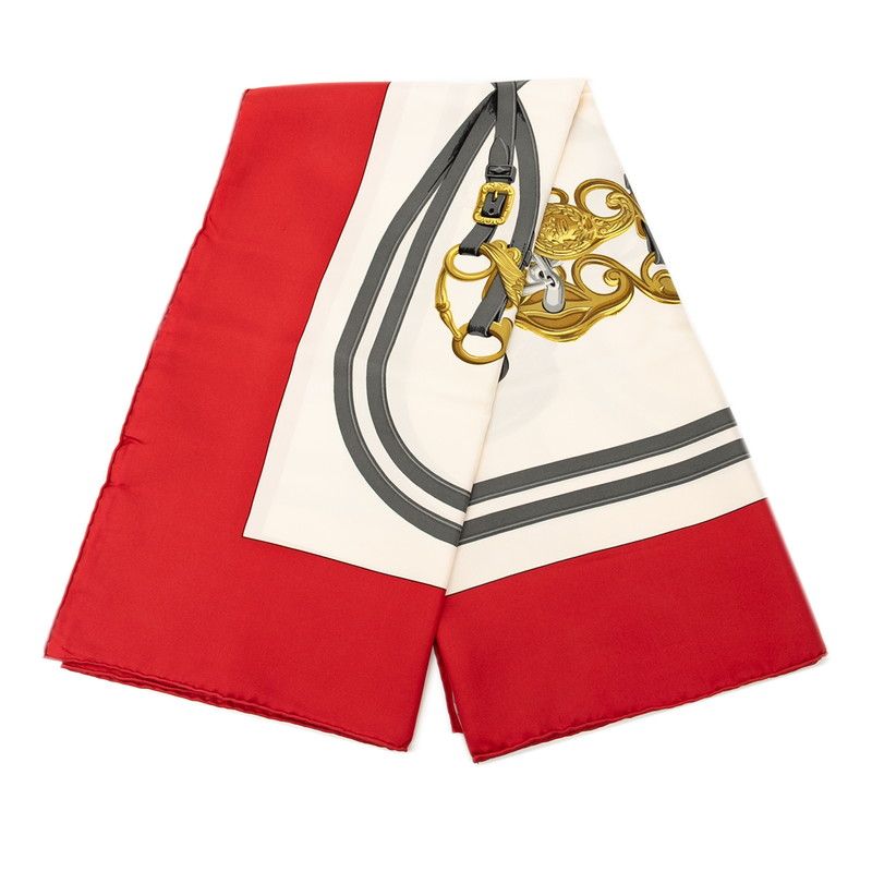 エルメス カレ90 BRIDES de GALA 式典用の馬勒 レッド マルチ シルク レディース HERMES 1 0239853