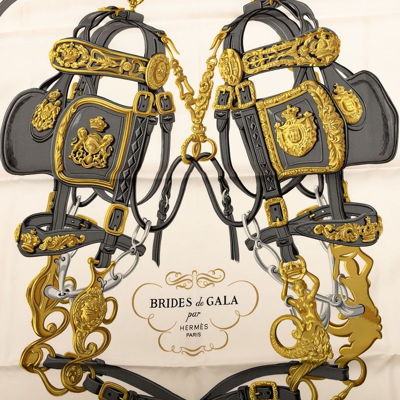 エルメス カレ90 BRIDES de GALA 式典用の馬勒 レッド マルチ シルク レディース HERMES 1-0239853