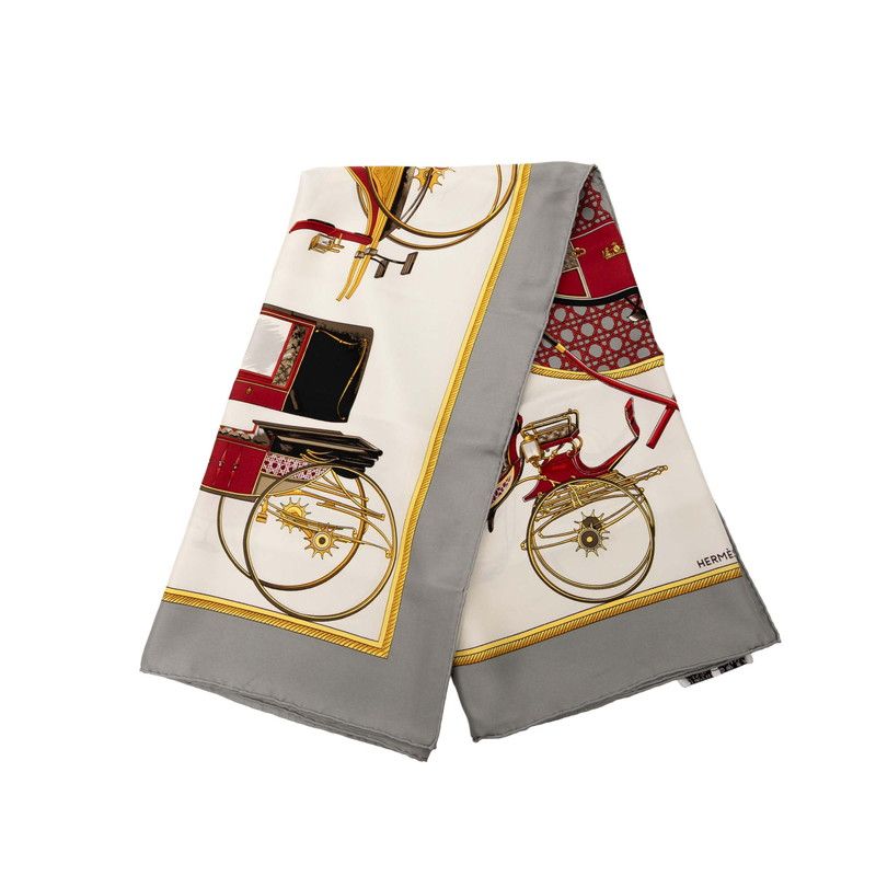 エルメス カレ90 LES VOITURES A TRANSFORMATION 折りたたみ式幌の馬車 グレー マルチ シルク レディース HERMES 1-0239894