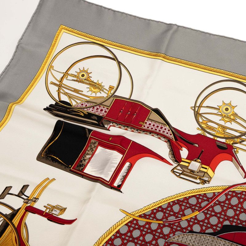  エルメス カレ90 LES A 折りたたみ式幌の馬車 グレー マルチ シルク レディース HERMES 1 0239894 その他 小物