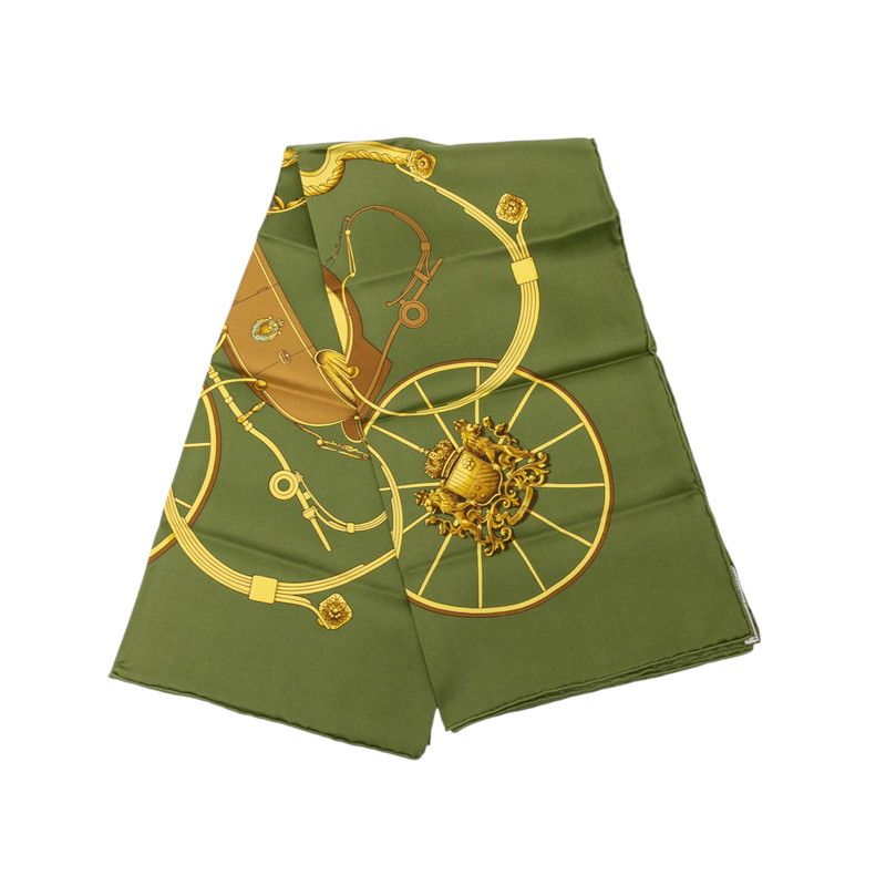 エルメス カレ90 SPRINGS スプリングス 馬車柄 グリーン マルチ シルク レディース HERMES 1-0240110