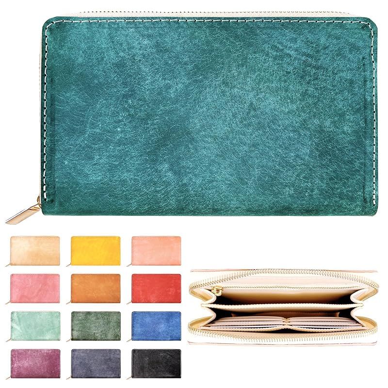 トレンディヤマギシ マヤレザー 本革 イタリア製 レザーケース マルチケース 通帳ケース 母子手帳ケース パスポートケース メンズ レディース おしゃれ ファスナー付き 大容量 マヤベリー ターコイズ