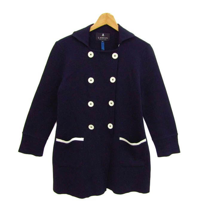 LANVIN ランバン ダブルニットジャケット XS ネイビー ランバン ニットジャケット ダブル ショートコート アウター