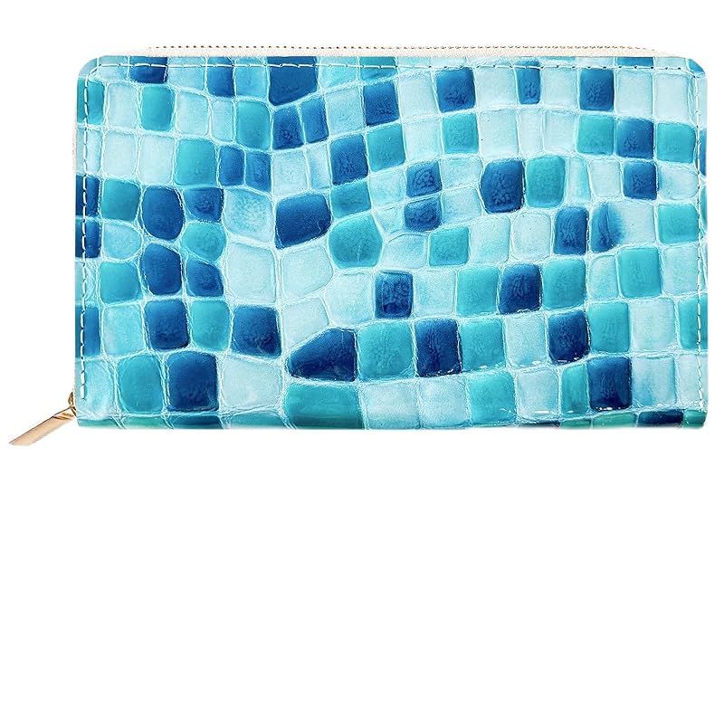 トレンディヤマギシ 牛革 革 レザーケース マルチケース 通帳ケース 母子手帳ケース パスポートケース メンズ レディース おしゃれ ファスナー付き 大容量 ちょっと上品なステンドグラス ターコイズ